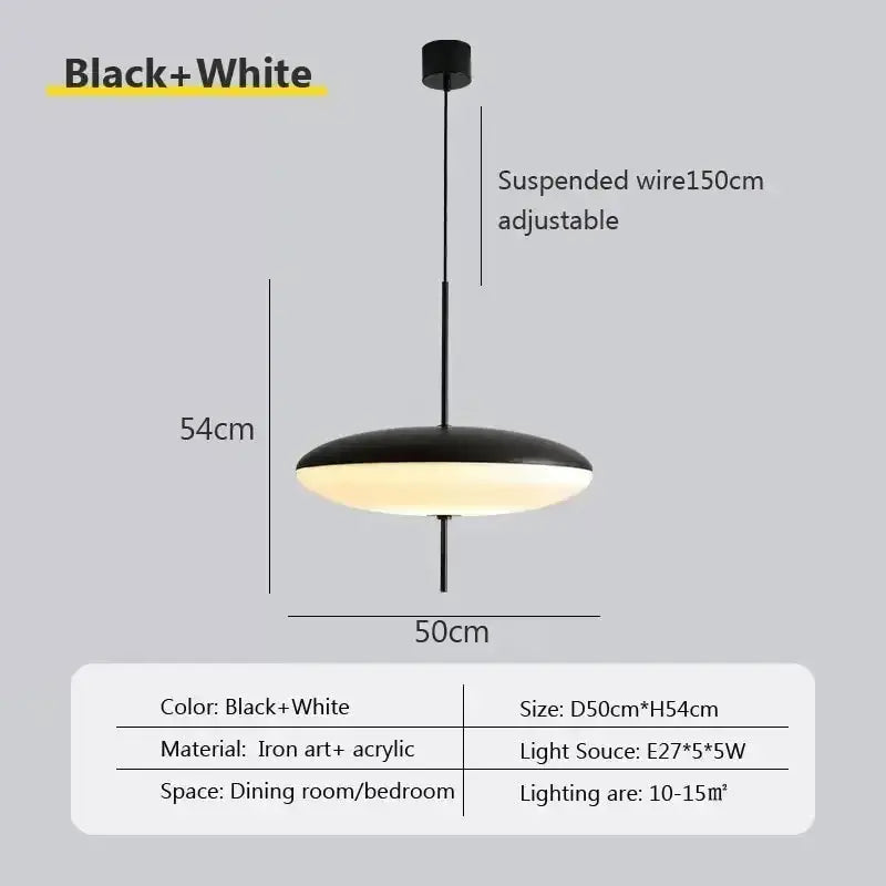 Black and white pendant lights decorbites led flying saucer with iron art frame acrylic diffuser for dining room