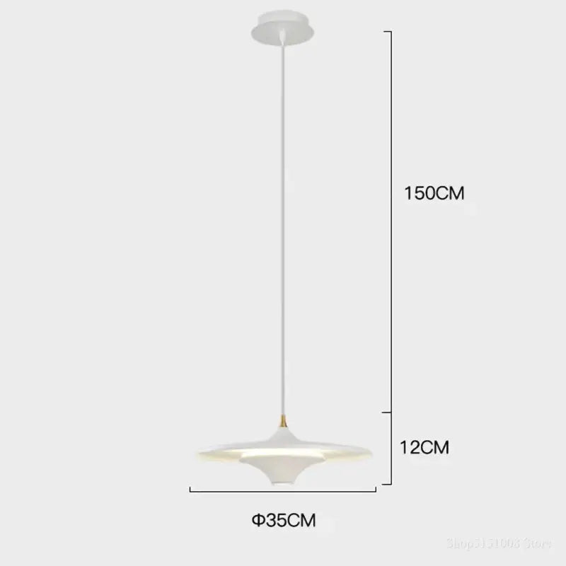 White modern decorbites led flying saucer pendant lights with sleek disc shade and gold-toned accent for indoor use