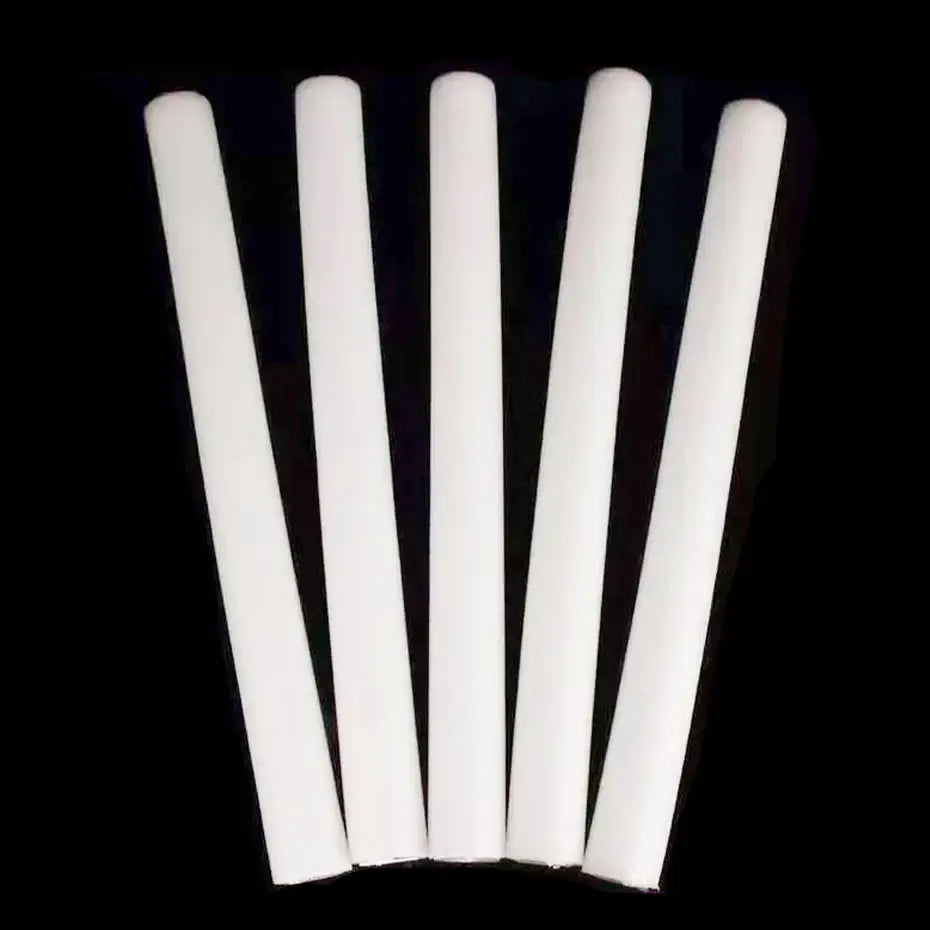 Five white cylindrical led foam stick batons with a smooth matte finish for parties concerts and events