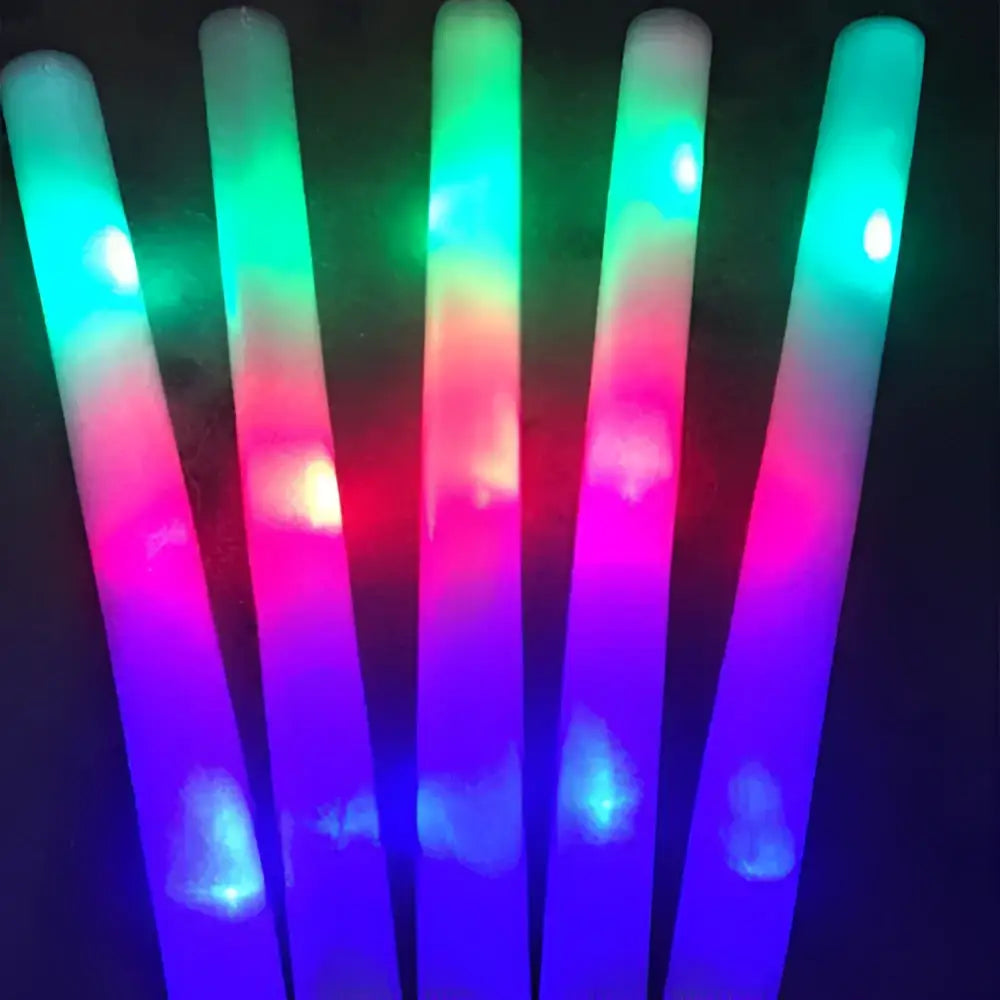 DecorBites™ led foam sticks glowing vibrant rainbow colors with translucent plastic for party and event use