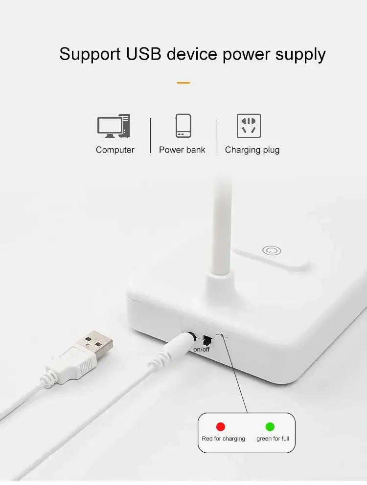 White plastic usb power adapter with antenna and indicator lights for charging decorbites led foldable desk lamp