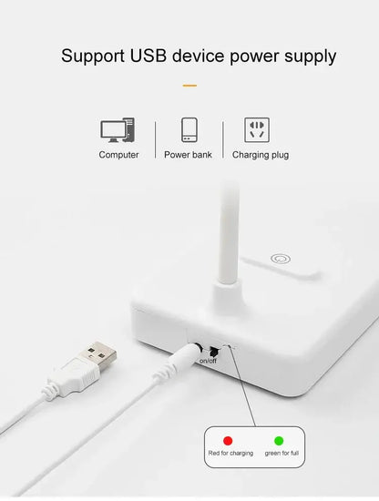 White plastic usb power adapter with antenna and indicator lights for charging decorbites led foldable desk lamp