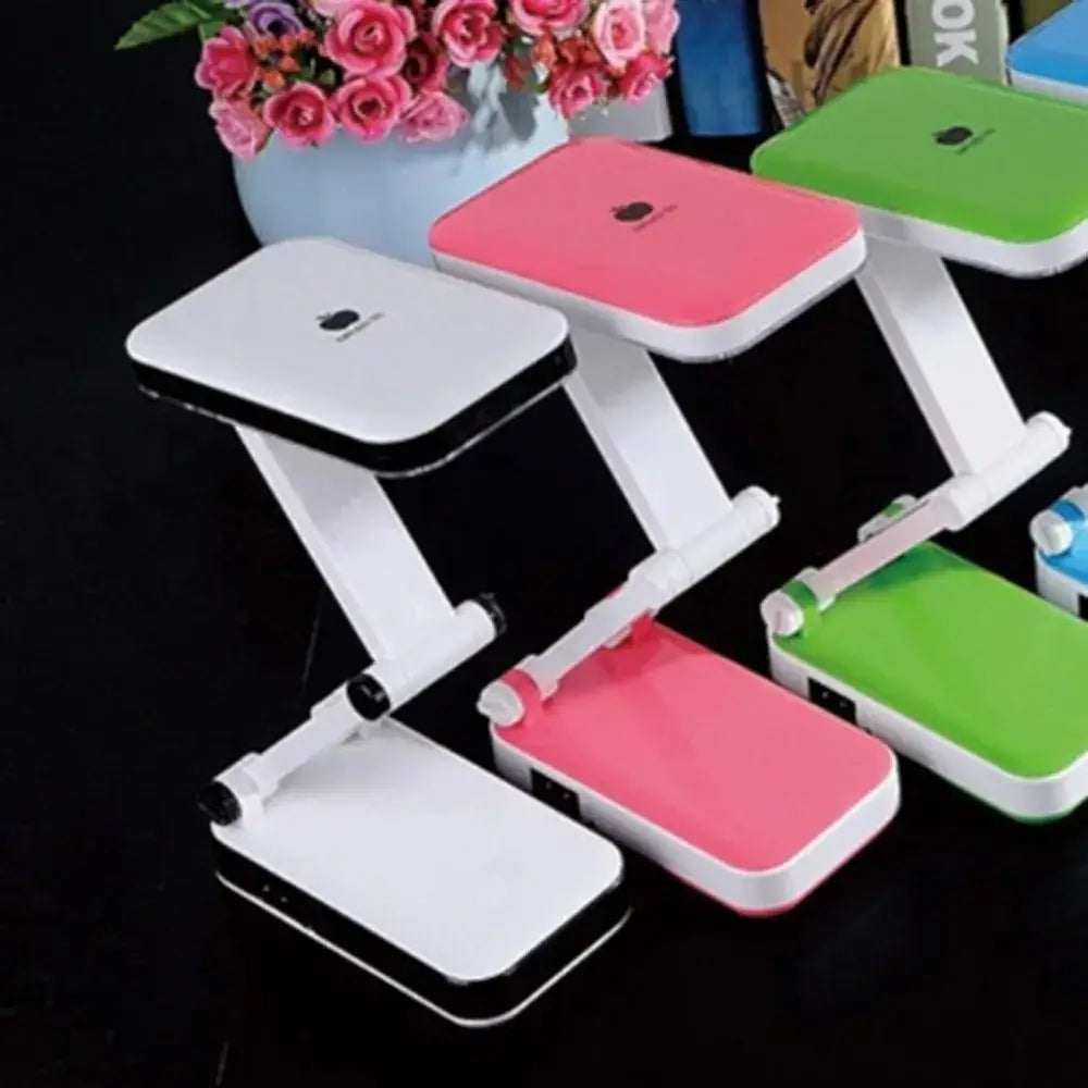 Colorful decorbites led folding desk lamp with sleek white frame and vibrant pink green or black foldable tablet stands