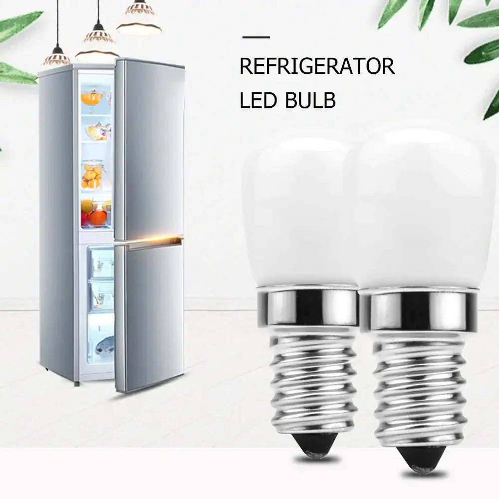 Two white frosted decorbites led fridge bulbs 3w e14 with silver screw bases designed for refrigerator use