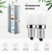 Two white frosted decorbites led fridge bulbs with silver e14 screw bases ideal as halogen replacement