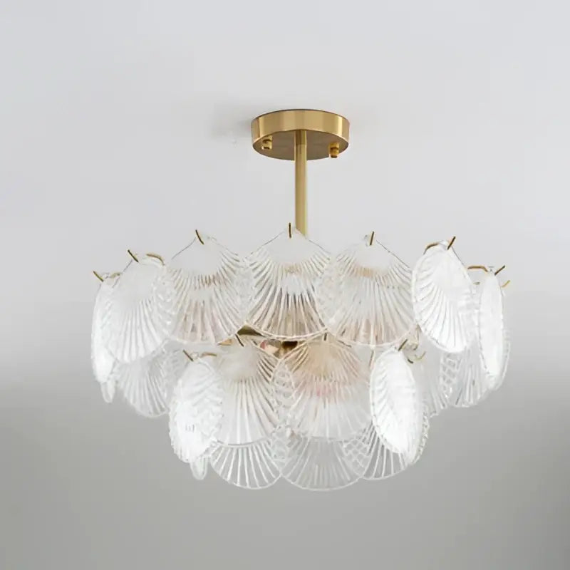 Decorbites led frost glass shell chandelier with clear glass and brass finish for elegant home lighting decor
