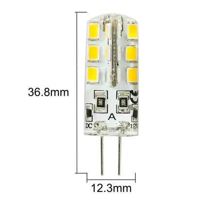 Clear glass decorbites led g4 3w bulb with 24 yellow smd 2835 leds and metallic pins for 12v dc use