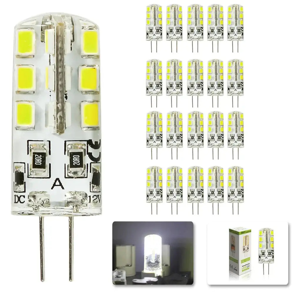 Clear glass decorbites led g4 3w bulb with 24 yellow smd 2835 leds and two metal pins for spotlight use