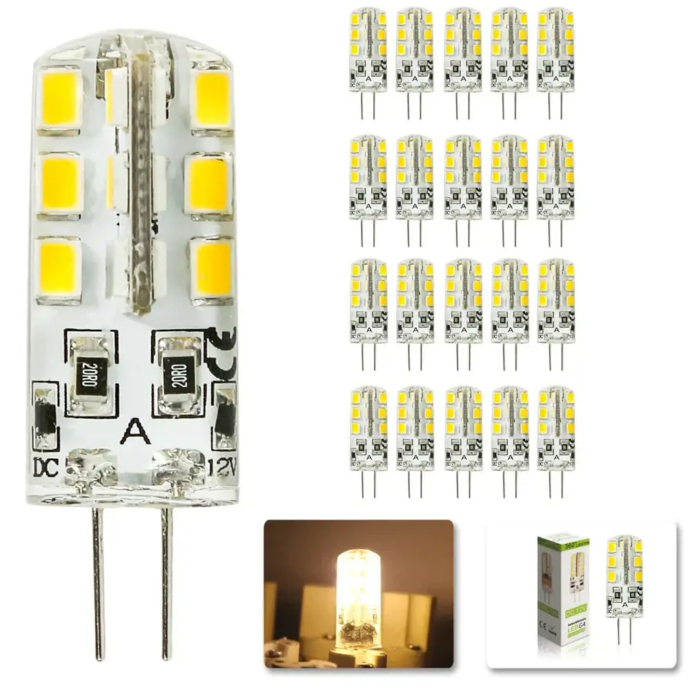 Clear glass decorbites led g4 3w bulb with multiple yellow square smd 2835 leds and metallic pins for spotlighting