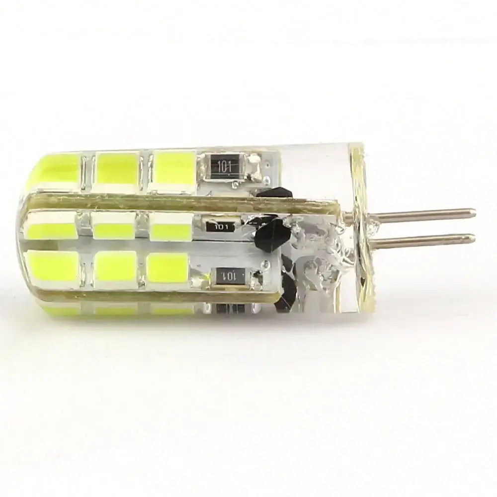 Clear glass decorbites led g4 3w bulb with 24 bright yellow green smd 2835 diodes and two metallic pins
