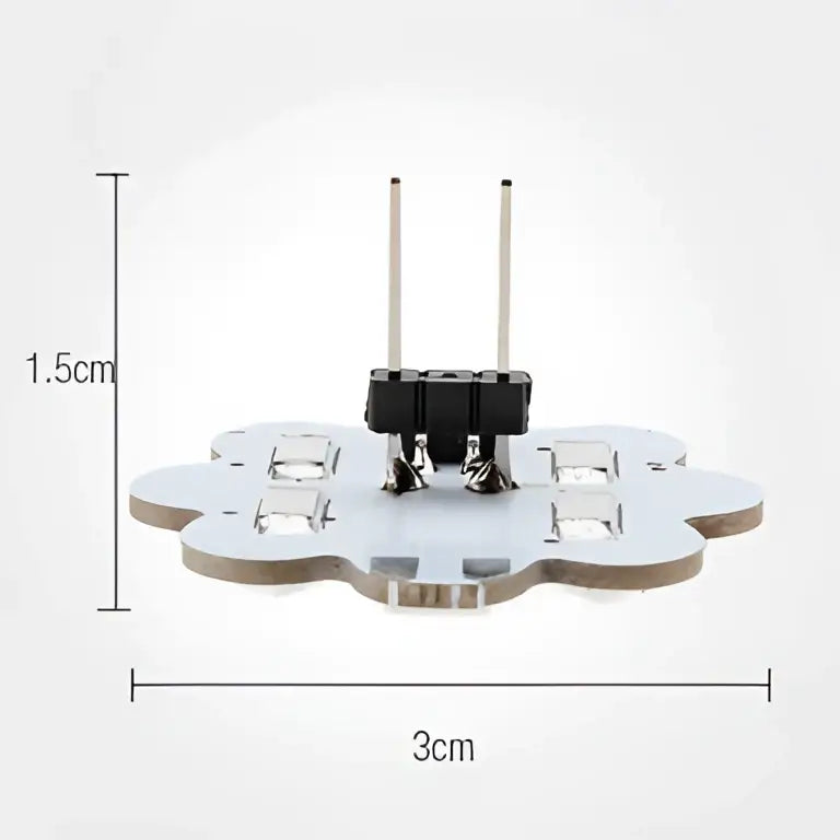 Silver flower-shaped led g4 bulb module with black connector and two metallic pins for decorbites led 12v use