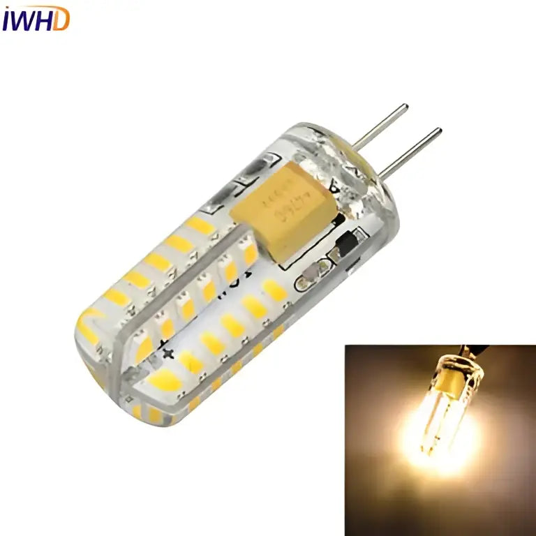 Clear glass led g4 bulb by decorbites with dual-pin base and yellowish-white diodes for chandeliers and halogen replacement