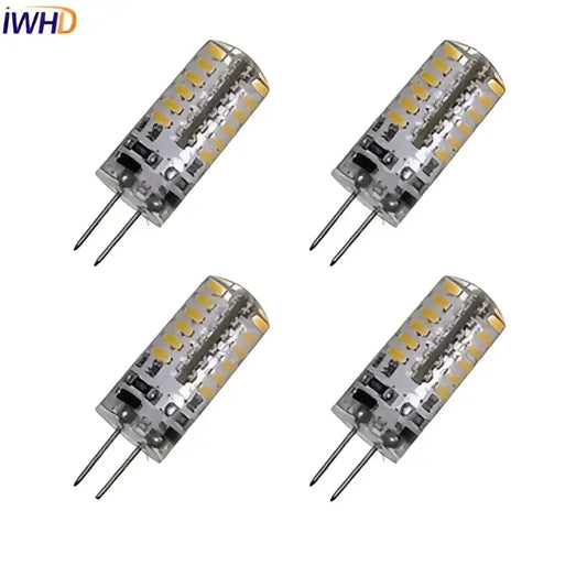 Four clear glass decorbites led g4 bulbs 3w 12v with 48 yellow smd3528 leds and bi-pin base for chandeliers