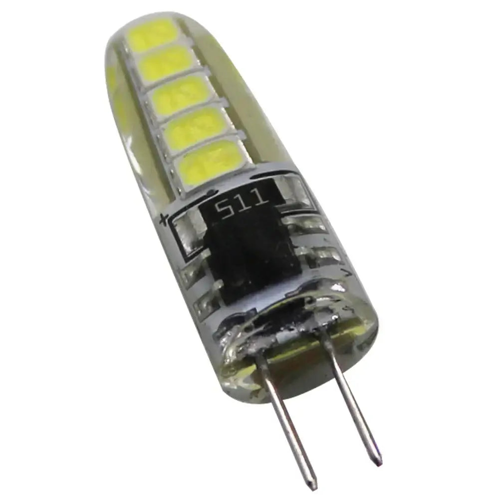 Clear glass decorbites led g4 bulb with six yellowish green leds and two metal pins for halogen 25w replacement