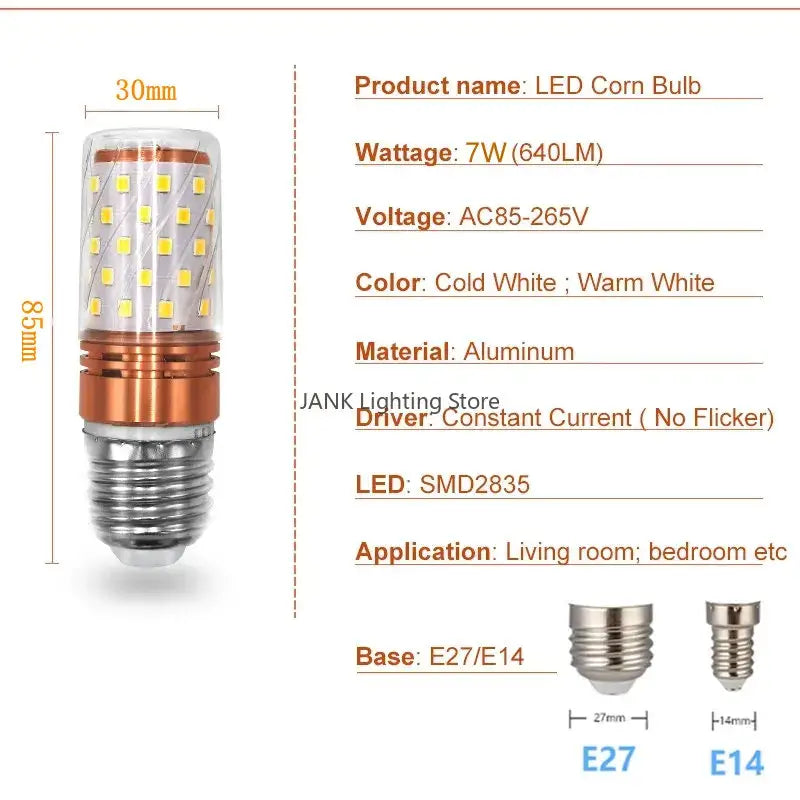 DecorBites led e14 85-265v bulbs 7w aluminum corn bulb with cold white and warm white for chandeliers lighting