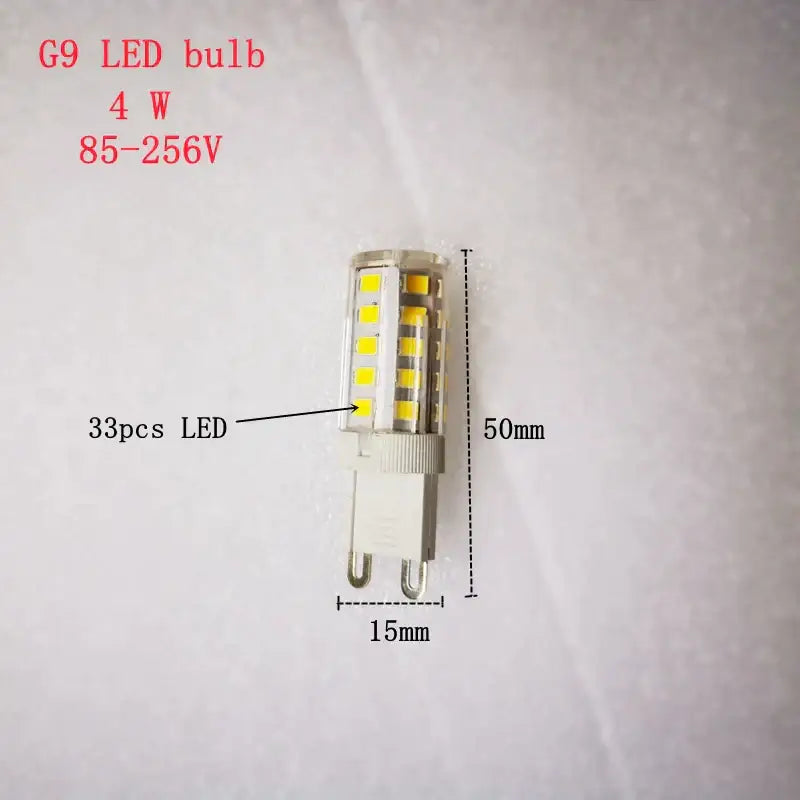 Compact decorbites led g9 bulb with 33 yellow leds white base and metallic contacts e14 85-265v bulbs for chandeliers