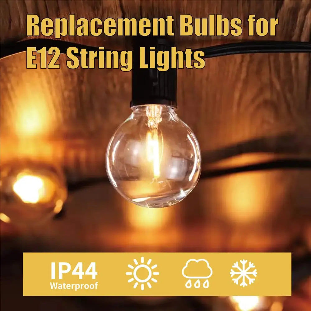 Warm-toned clear glass decorbites led g40 e12 bulb with black base for outdoor garden string lights use