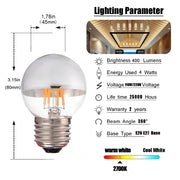 Clear glass decorbites led g45 globe with warm white filament bulb and e26 e27 screw base dimmable silver bowl bulb