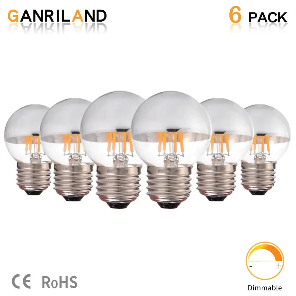 Six-pack of decorbites led g45 globe bulbs with clear glass and brass screw bases dimmable 4w 2700k 6000k