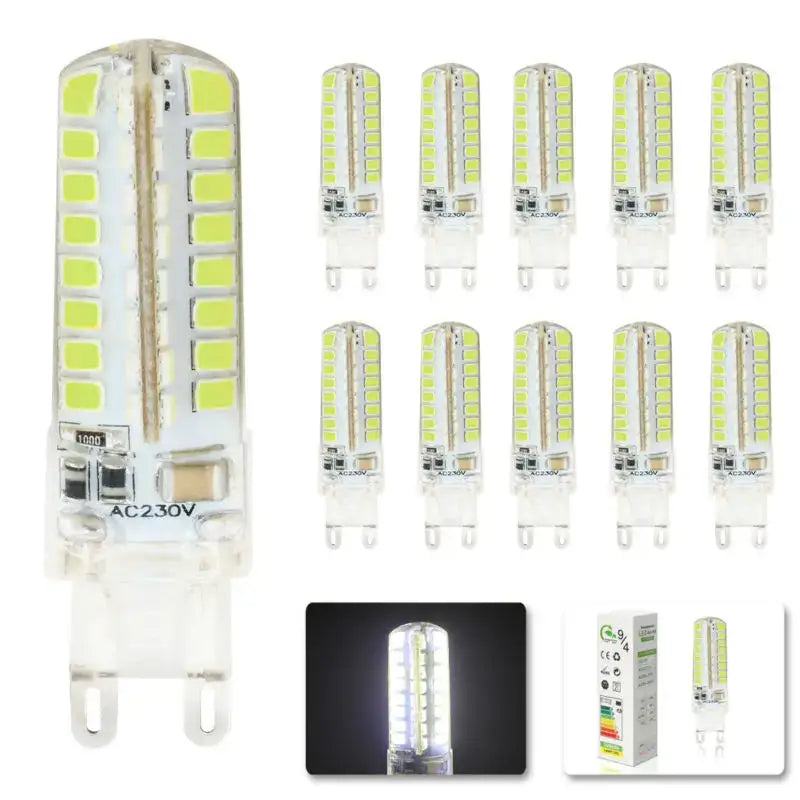 Clear glass decorbites led g9 bulb with vertical greenish yellow smd 2835 leds emitting warm white light ac230v