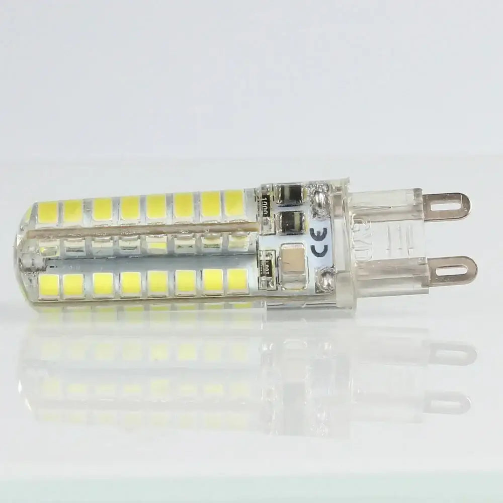 Clear glass decorbites led g9 bulb with two rows of yellowish square leds and warm white light transparent g9 base