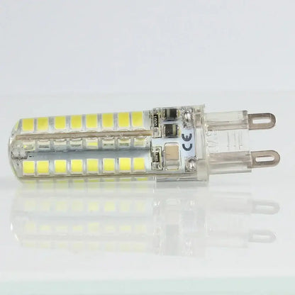 Clear glass decorbites led g9 bulb with two rows of yellowish square leds and warm white light transparent g9 base