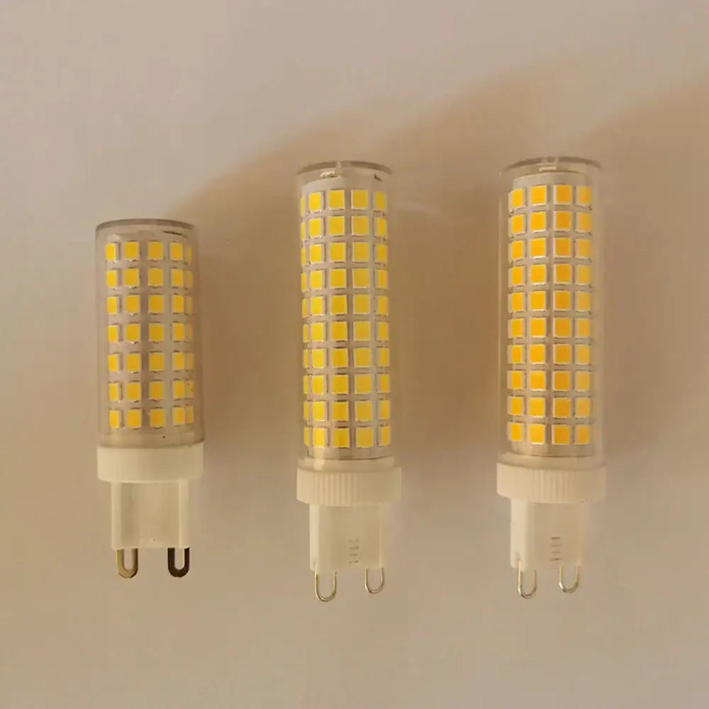 Three clear glass led g9 bulbs by decorbites with yellow square leds and warm natural white light