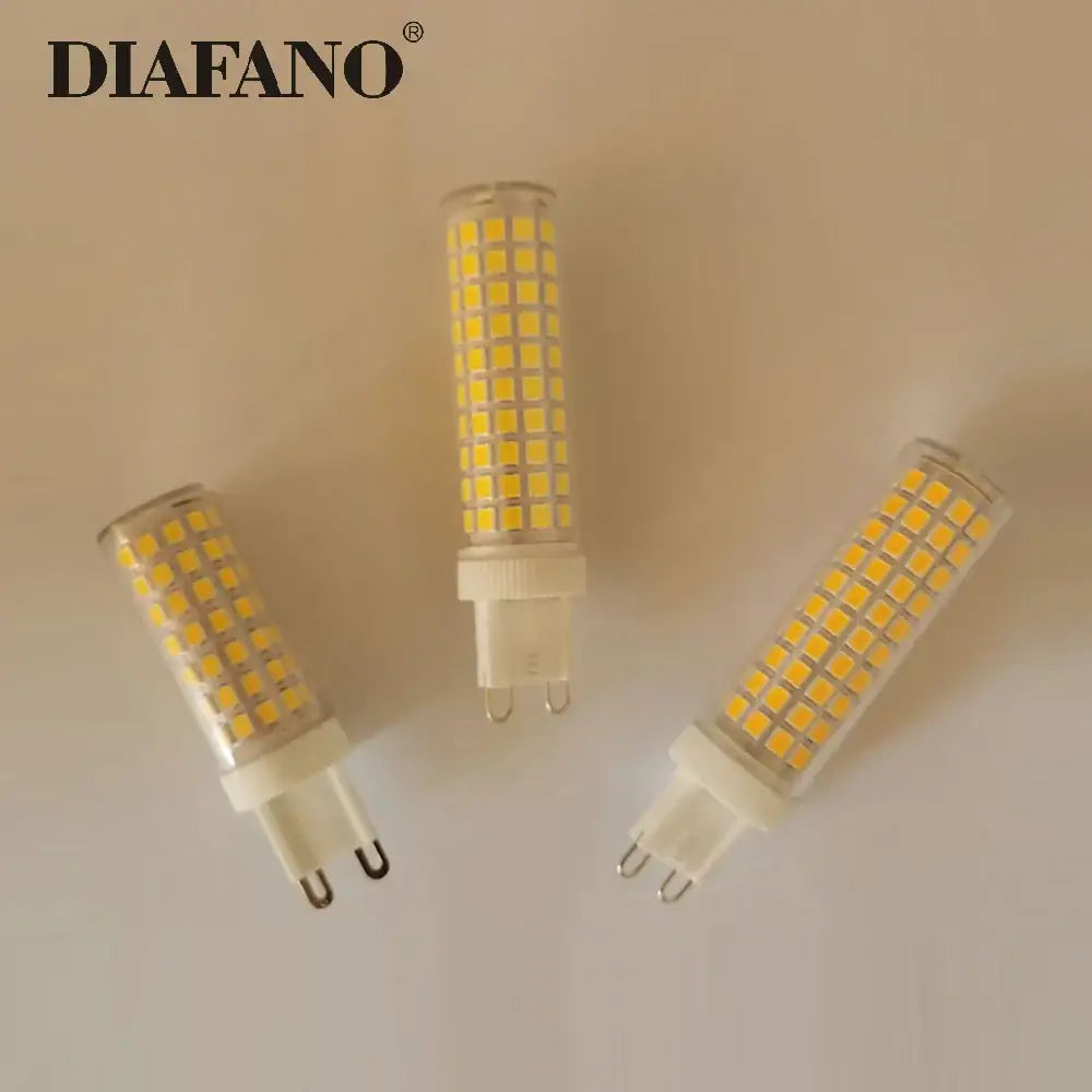 Three white decorbites led g9 bulbs with warm natural white leds inside transparent cylindrical glass casings