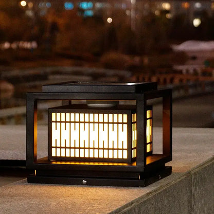 Decorbites led garden light black-framed solar-powered lantern with warm glow and traditional lattice design for outdoor use