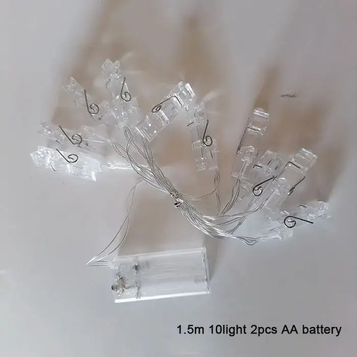 Decorbites™ led garland photo clip string lights with clear plastic clips silver hooks and transparent battery pack