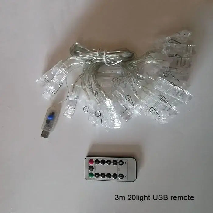 Decorbites led garland photo clip string lights with clear plastic clips usb connector and remote control for party decor