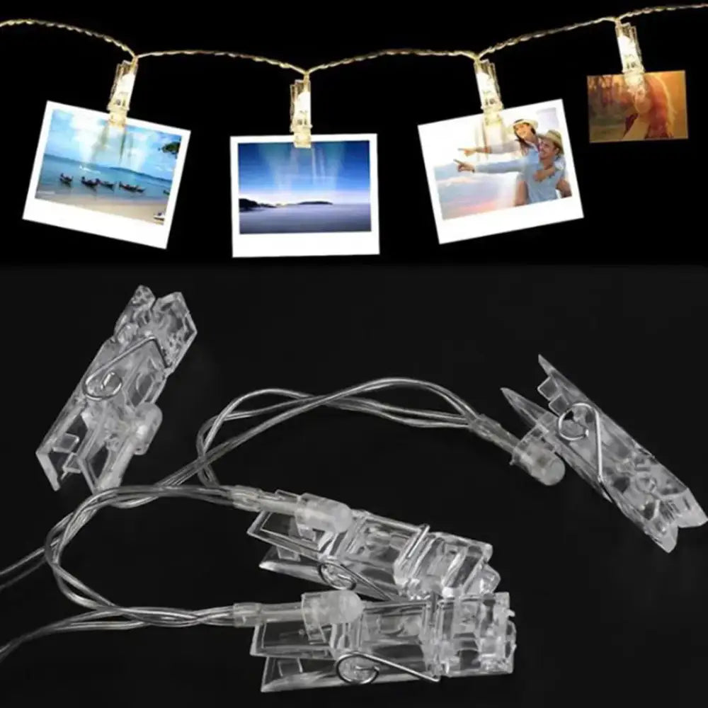 Clear plastic decorbites led garland photo clip string lights with integrated led bulbs for illuminating photos