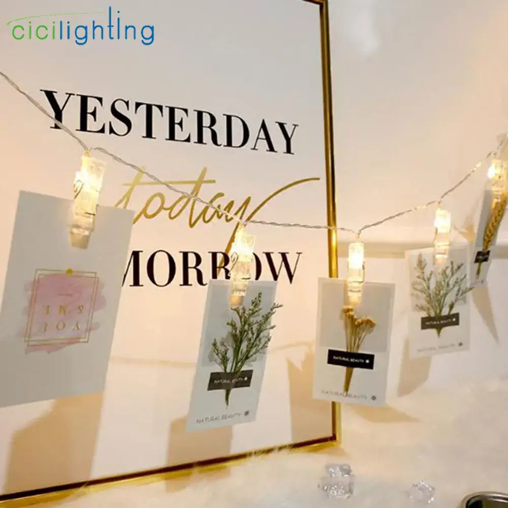 Decorbites™ led garland photo clip string lights with warm white bulbs and clear plastic clips for party wedding decor