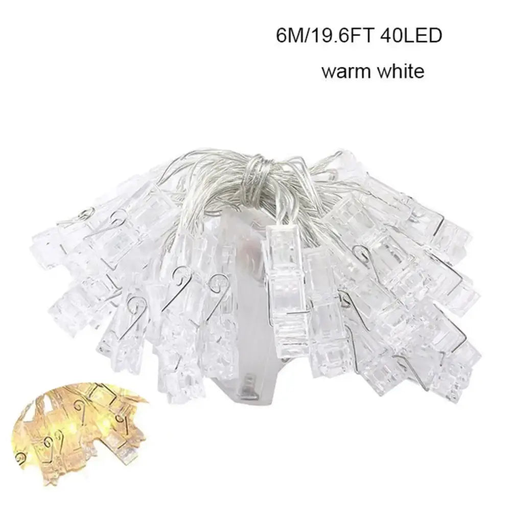 Clear plastic decorbites led garland photo clip string lights with 40 warm white leds for party wedding decor