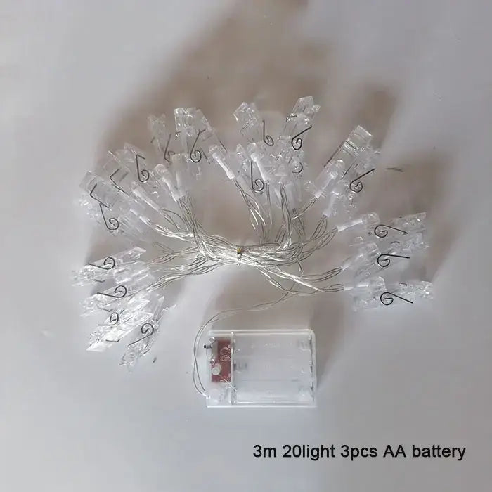 Decorbites™ led garland photo string lights with clear plastic clips silver wire and battery pack for party decor