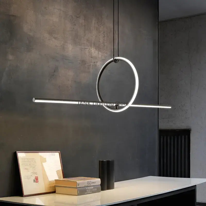Modern minimalist decorbites led geometric pendant lights with polished chrome ring and horizontal led bar for living room decor
