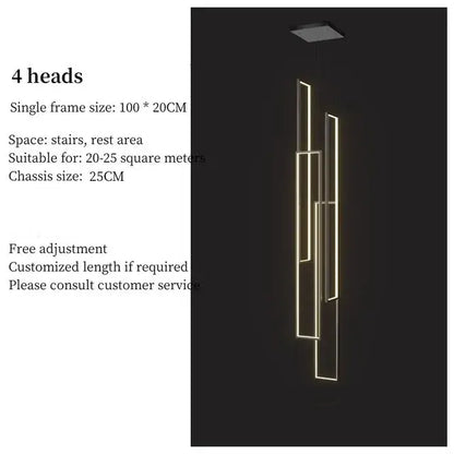 Modern geometric pendant light with four warm golden rectangular frames decorbites led geometry stair chandelier