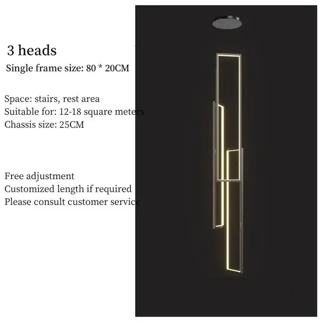 Modern minimalist decorbites led geometry stair chandelier with three warm led strips in metallic frames for luxury villas