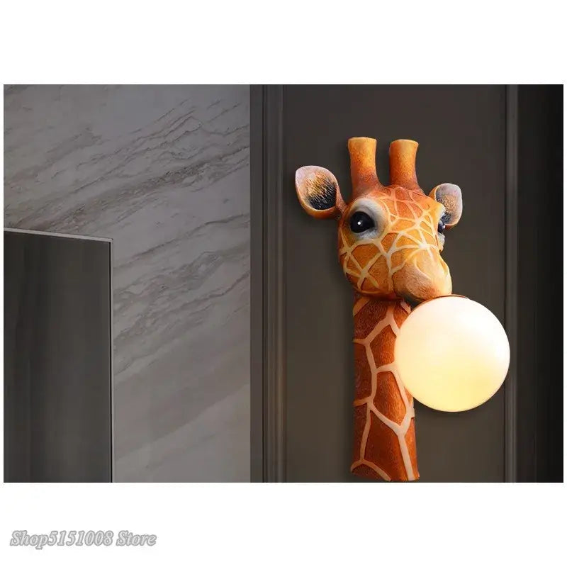 Decorbites led giraffe wall lamp with textured orange and brown pattern and glowing spherical light bulb for home decor