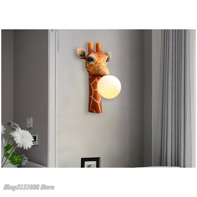 DecorBites led giraffe wall lamp with textured orange-brown body and glowing white bulb for living room decor