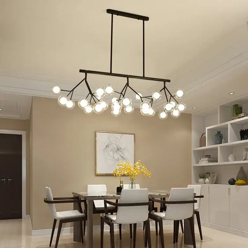 Black metal decorbites led glass ball branch chandelier with multiple spherical glass globe lights for modern decor