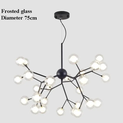 Black metal decorbites led glass ball branch chandelier with frosted glass globe bulbs modern firefly art decor lighting