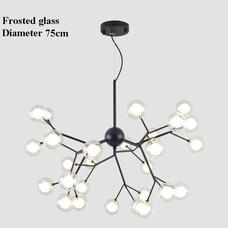 Black metal decorbites led glass ball branch chandelier with frosted glass globe bulbs modern firefly art decor lighting
