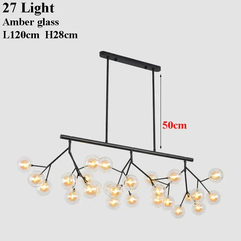 Decorbites led glass ball branch chandelier with 27 amber glass globes modern firefly art lighting fixture