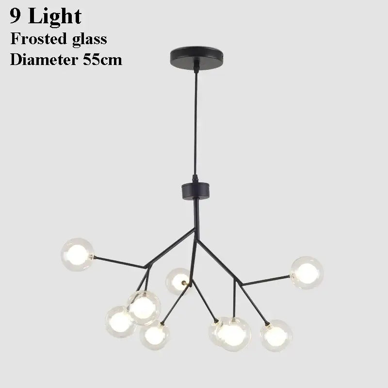 Black metal decorbites led glass ball branch chandelier with nine frosted globe lights for modern firefly decor lighting