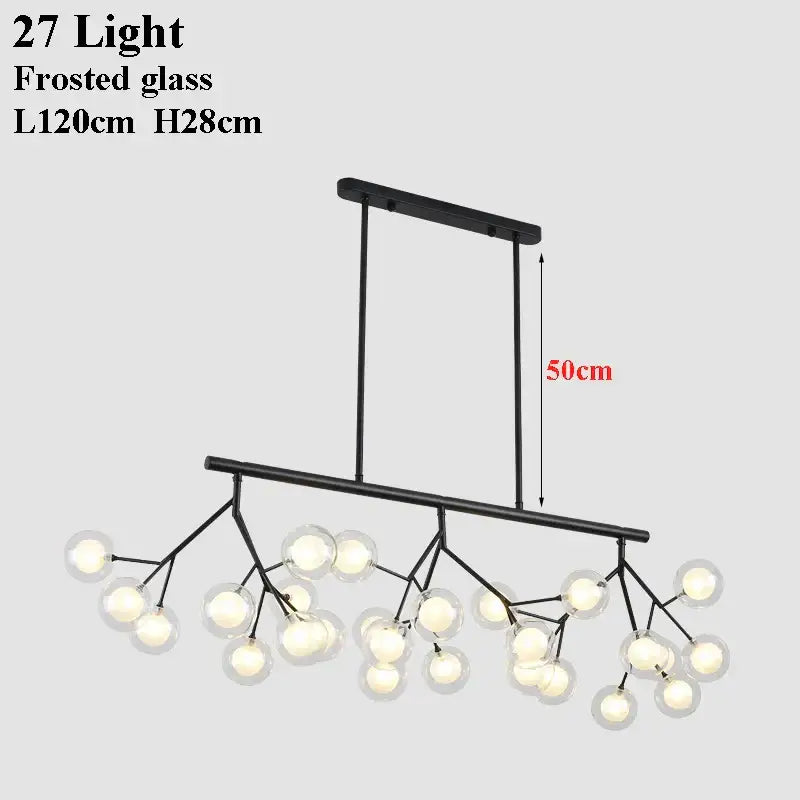 Modern black metal decorbites led glass chandelier with 27 frosted glass ball branch lights for elegant lighting