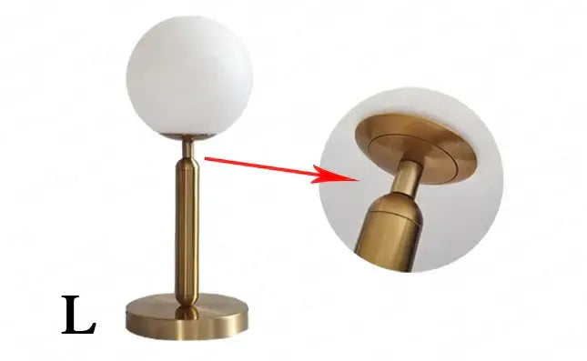 Gold-finished table lamp with a spherical white glass shade from DecorBites led glass ball for luxury home decor