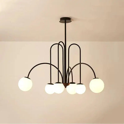 Black metal decorbites led glass ball ceiling chandelier with six frosted glass globe lights for home lighting