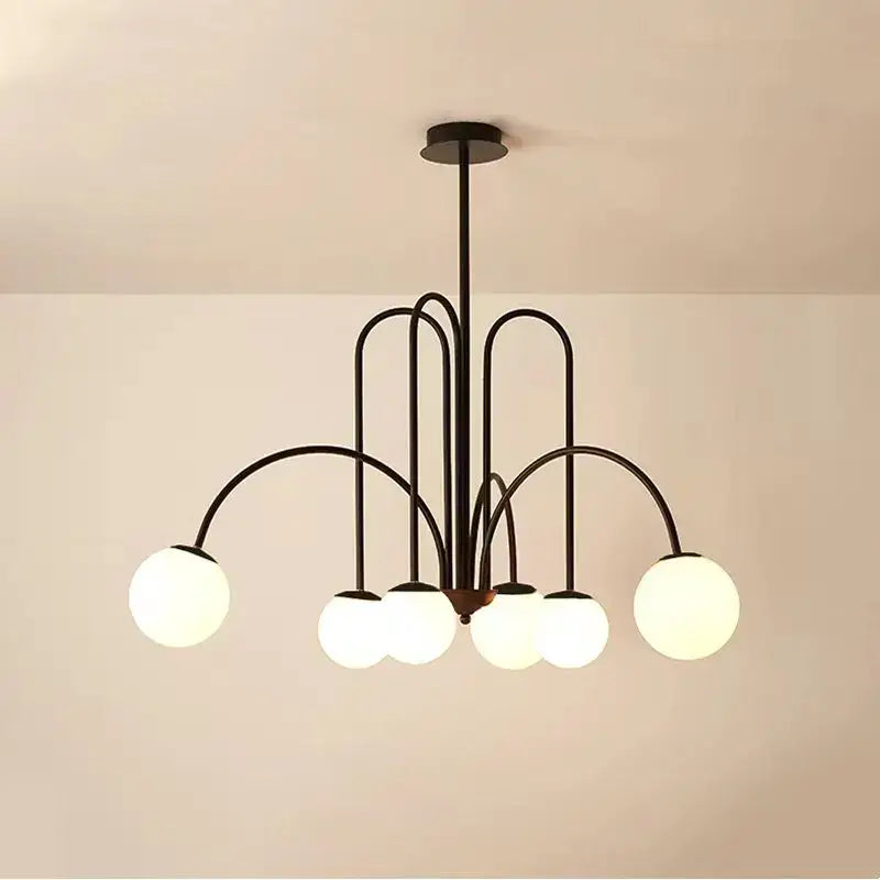 Black metal decorbites led glass ball ceiling chandelier with six frosted glass globe lights for home lighting