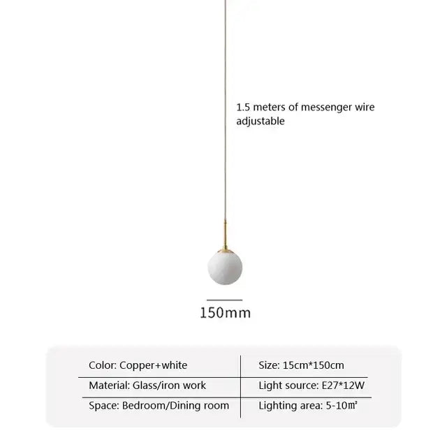 Decorbites led glass ball pendant light with minimalist white glass globe and copper iron fixture for modern spaces